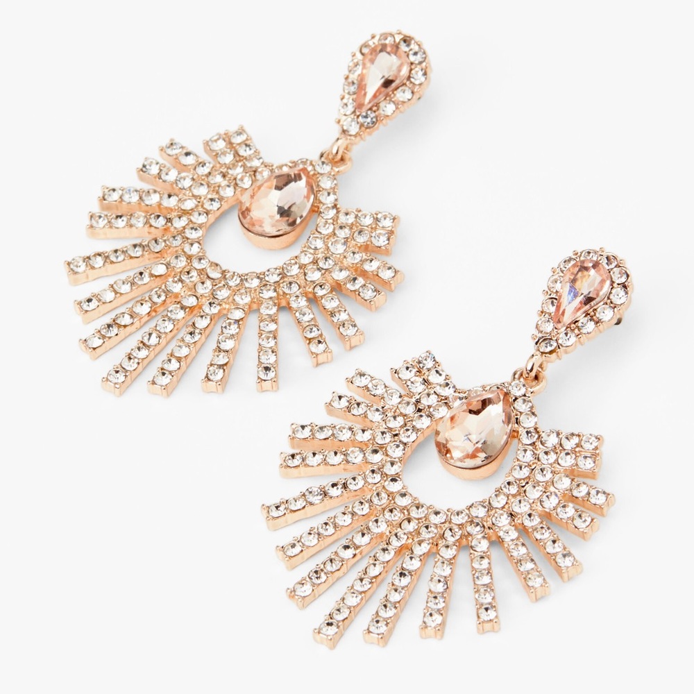 💖💎 Claire's Rose Gold Crystal Sunburst Teardrop Statement Earrings 💞